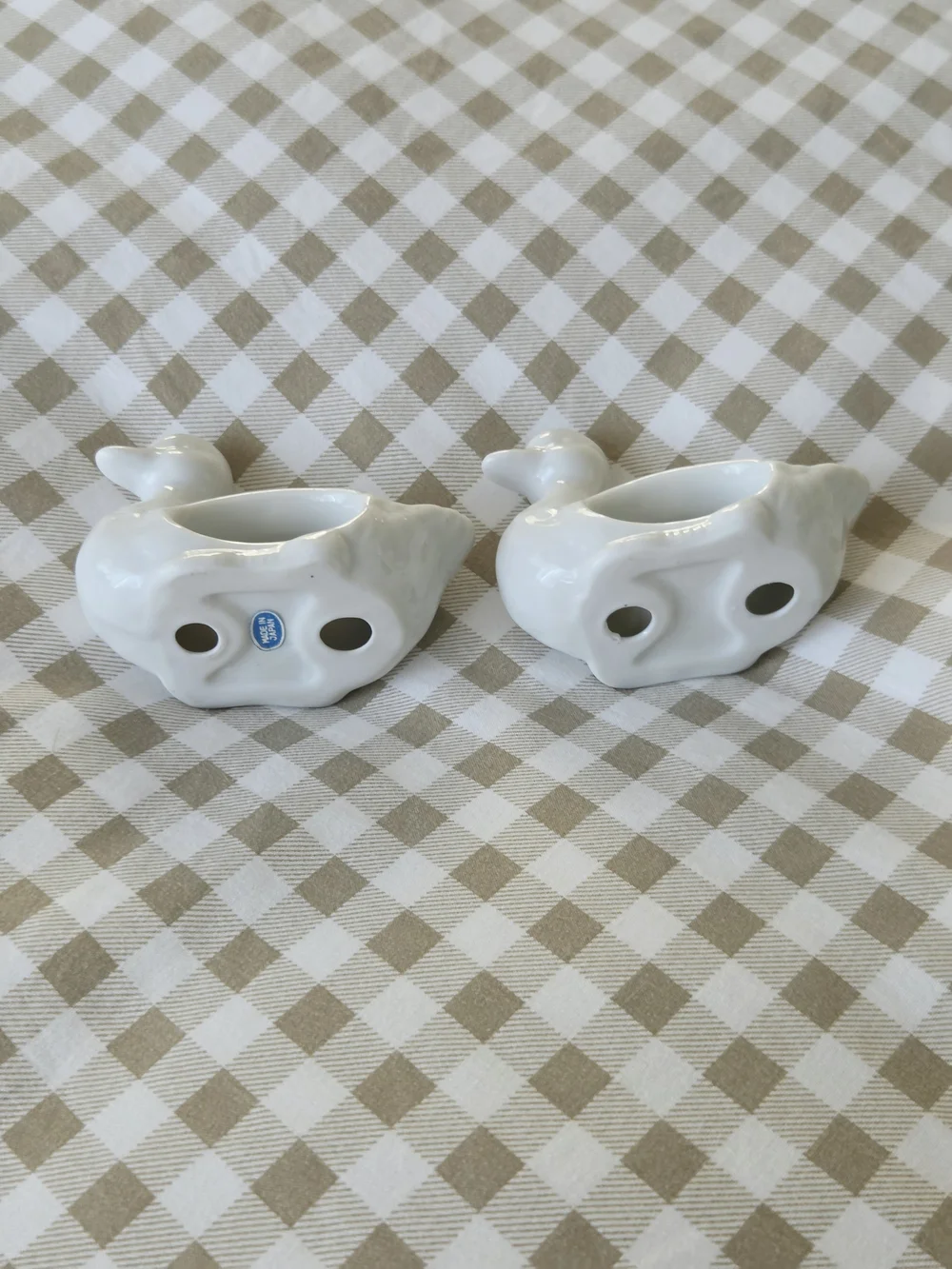 Vintage Set Of 2 White Ceramic / Porcelain Duck Napkin Rings